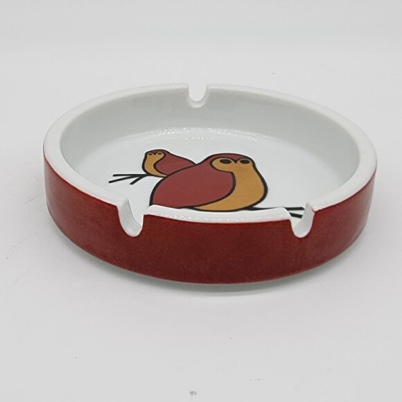 Ceramic Ashtray Round Birds White and Brown MCM VTG 4.5" - Picture 2 of 6
